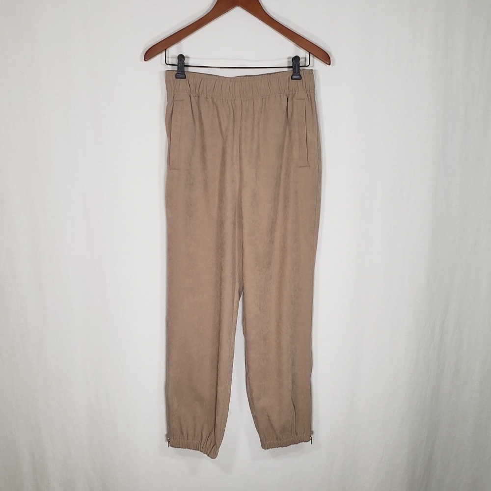 Zara Tan Pull-On Joggers Faux Suede Ankle Zippers Size M